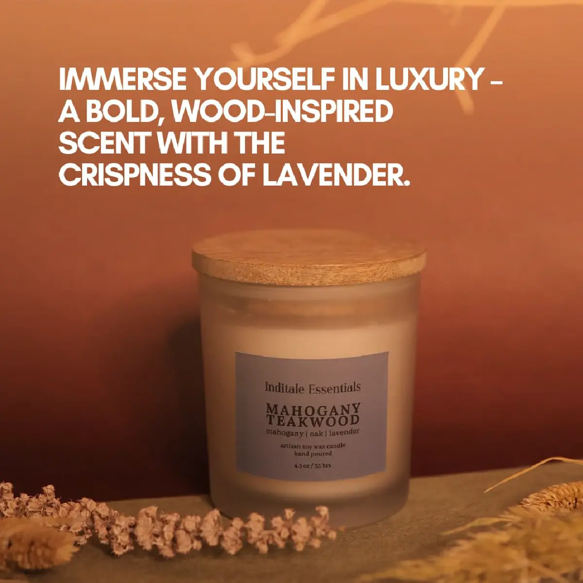 Frosted Jar Candle With Lid - Oak & Lavender (Mahagony Teakwood)