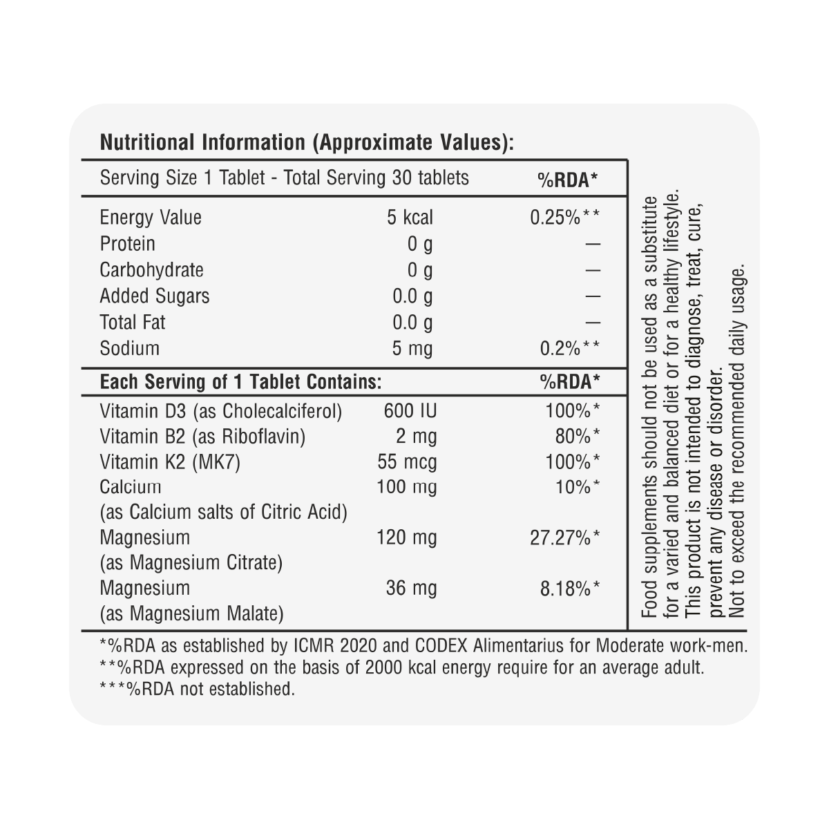 magnesium calcium vitamin d3 + k2 tablet
