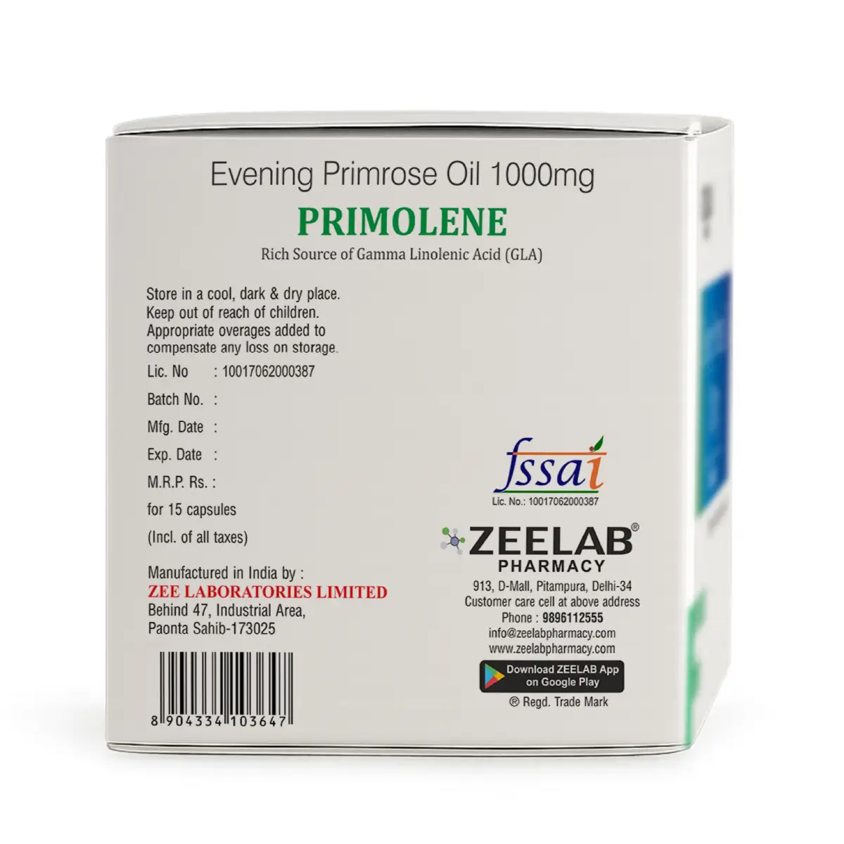 Primolene Women's Evening Primrose Oil Softgels Capsules