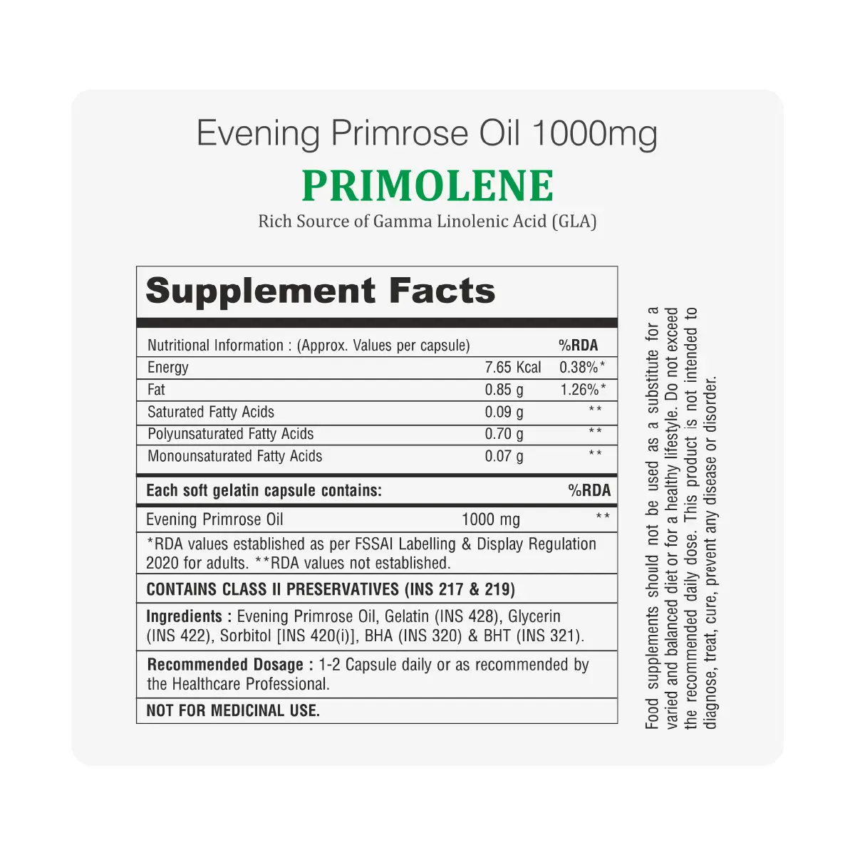 Primolene Women's Evening Primrose Oil Softgels Capsules