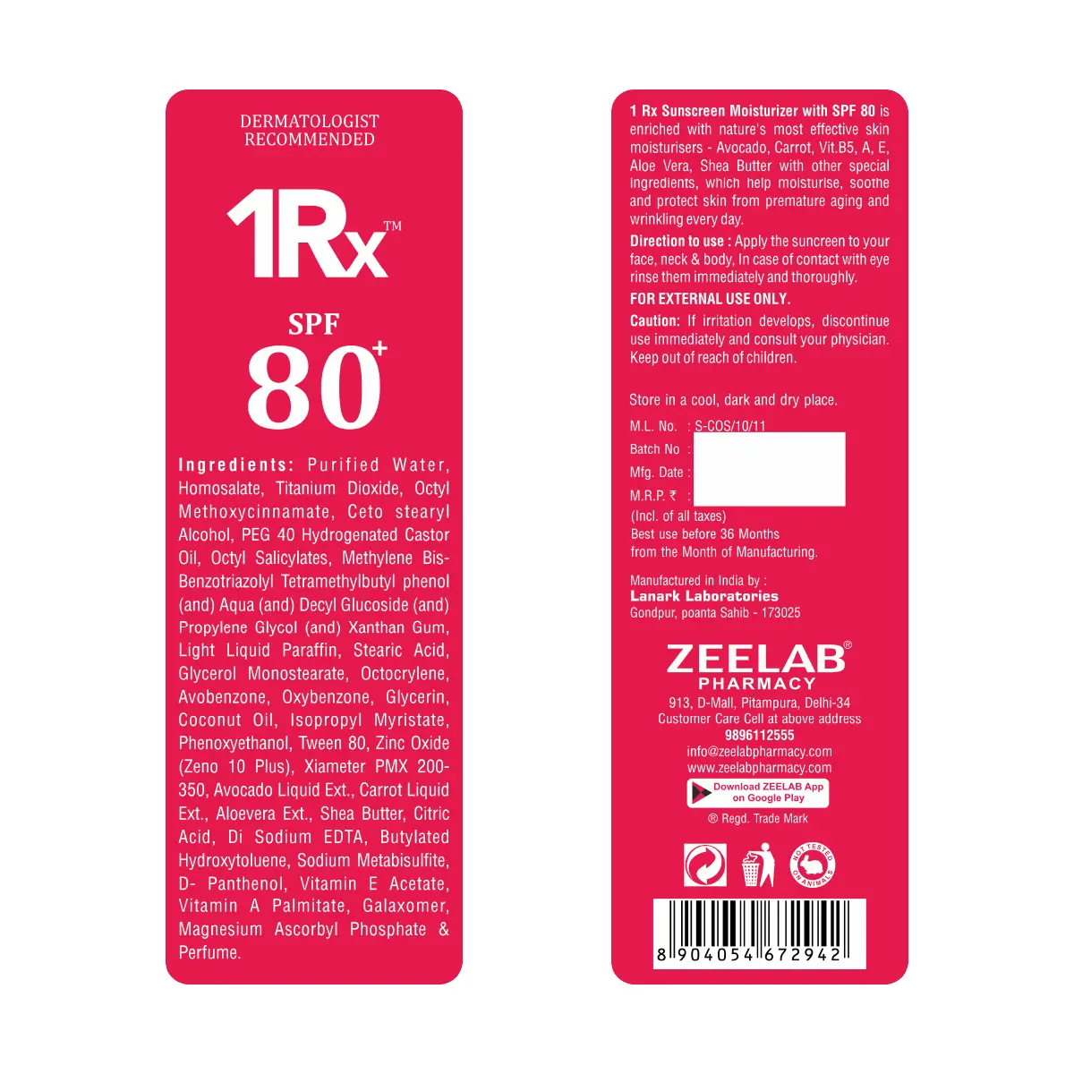 Sunscreen SPF 80+