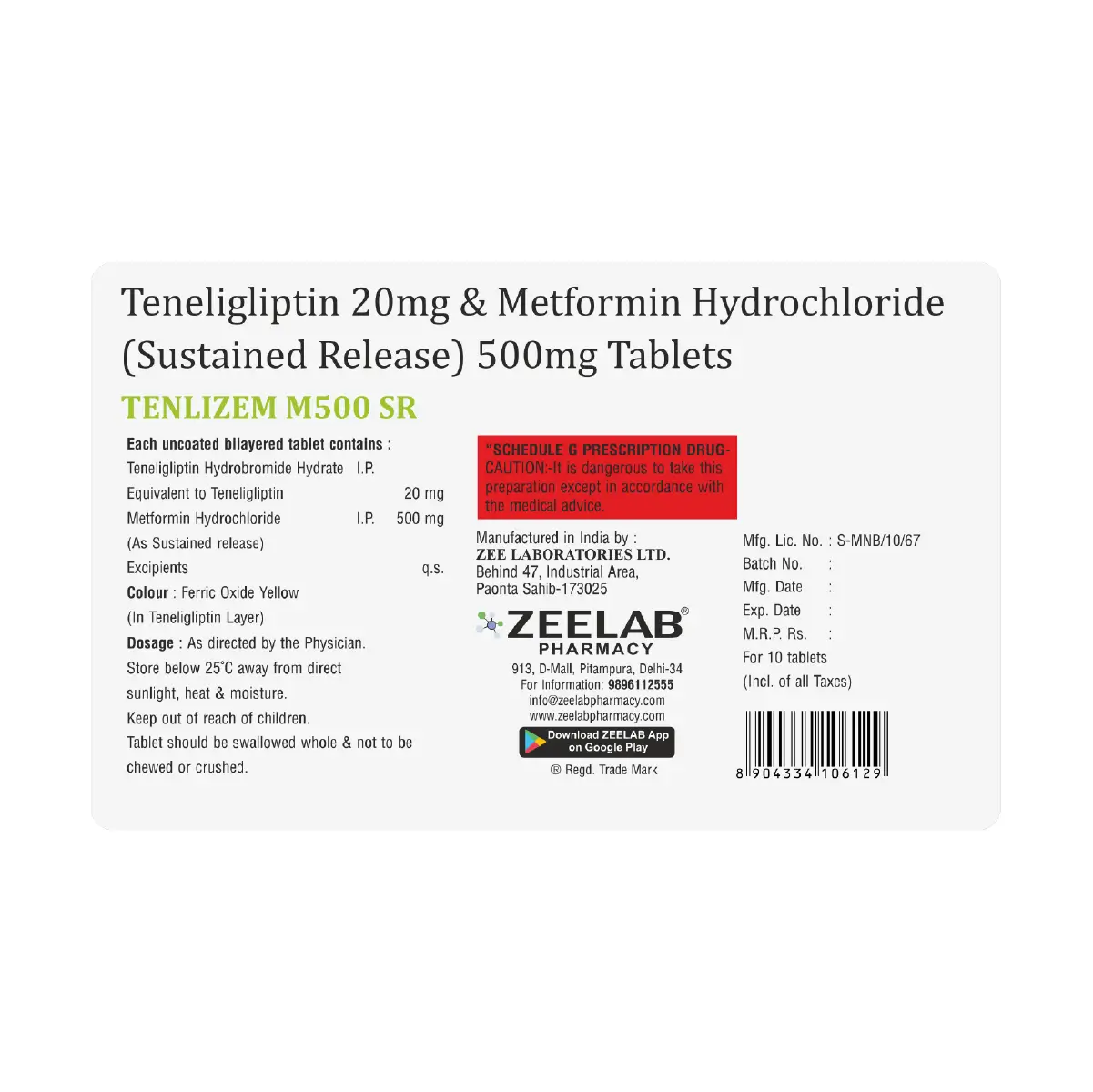 Tenlizem M 500 SR Tablet