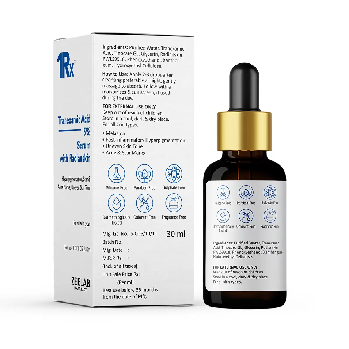 1RX Tranexamic Acid 5% Face Serum 30 ml | Reduces Pigmentation, Dark Spots & Redness