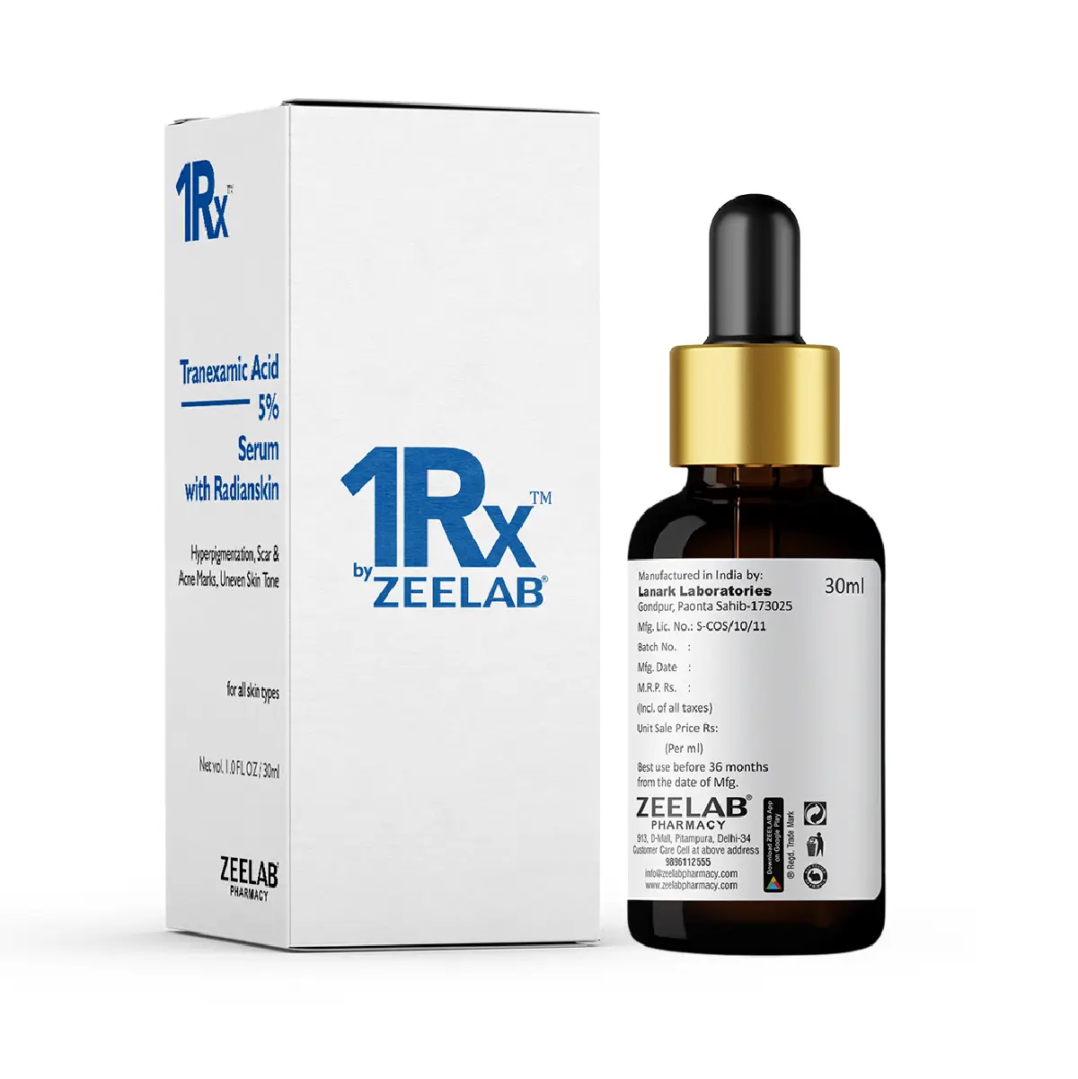 1RX Tranexamic Acid 5% Face Serum 30 ml | Reduces Pigmentation, Dark Spots & Redness