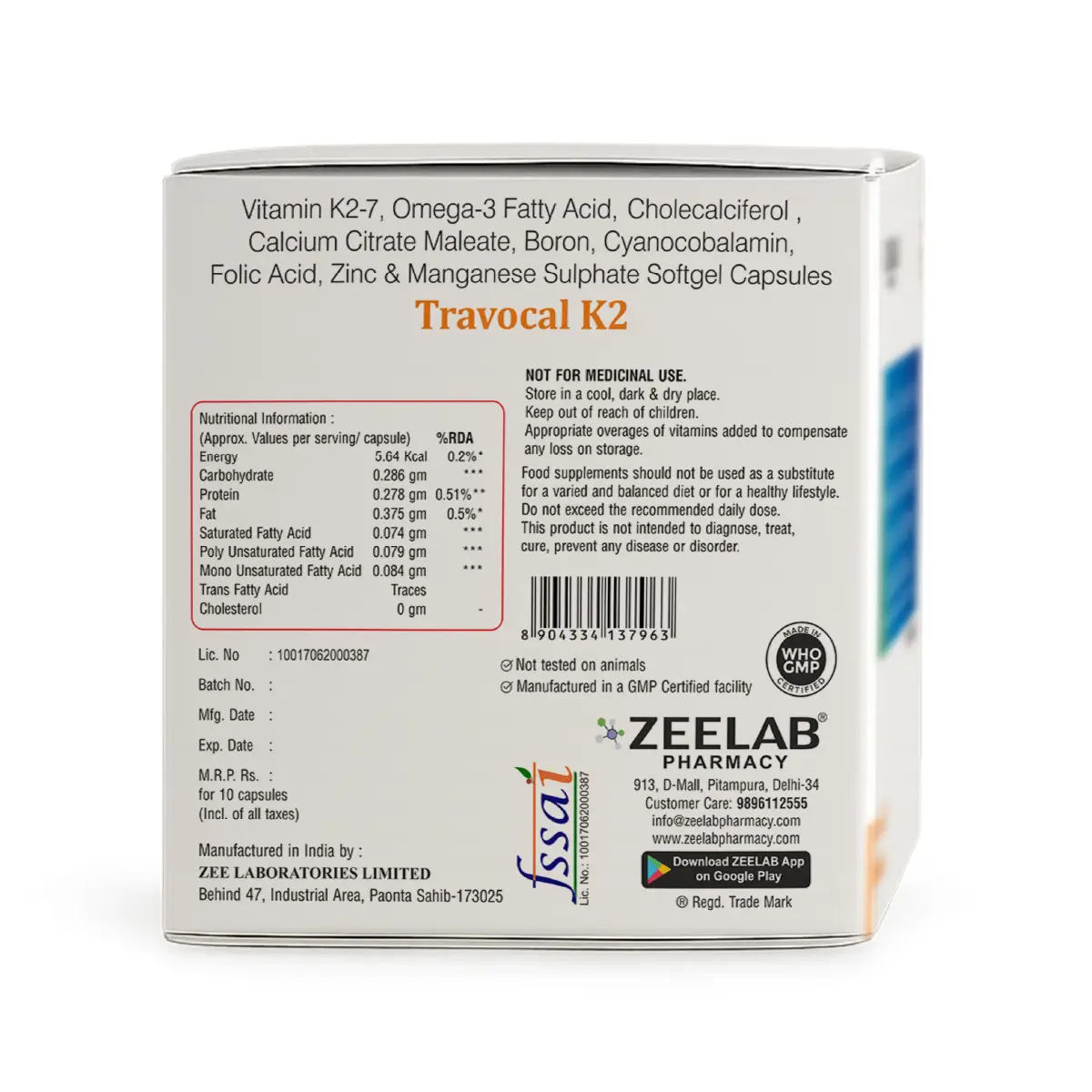 Travocal K2 Calcium Supplement Softgel Capsule