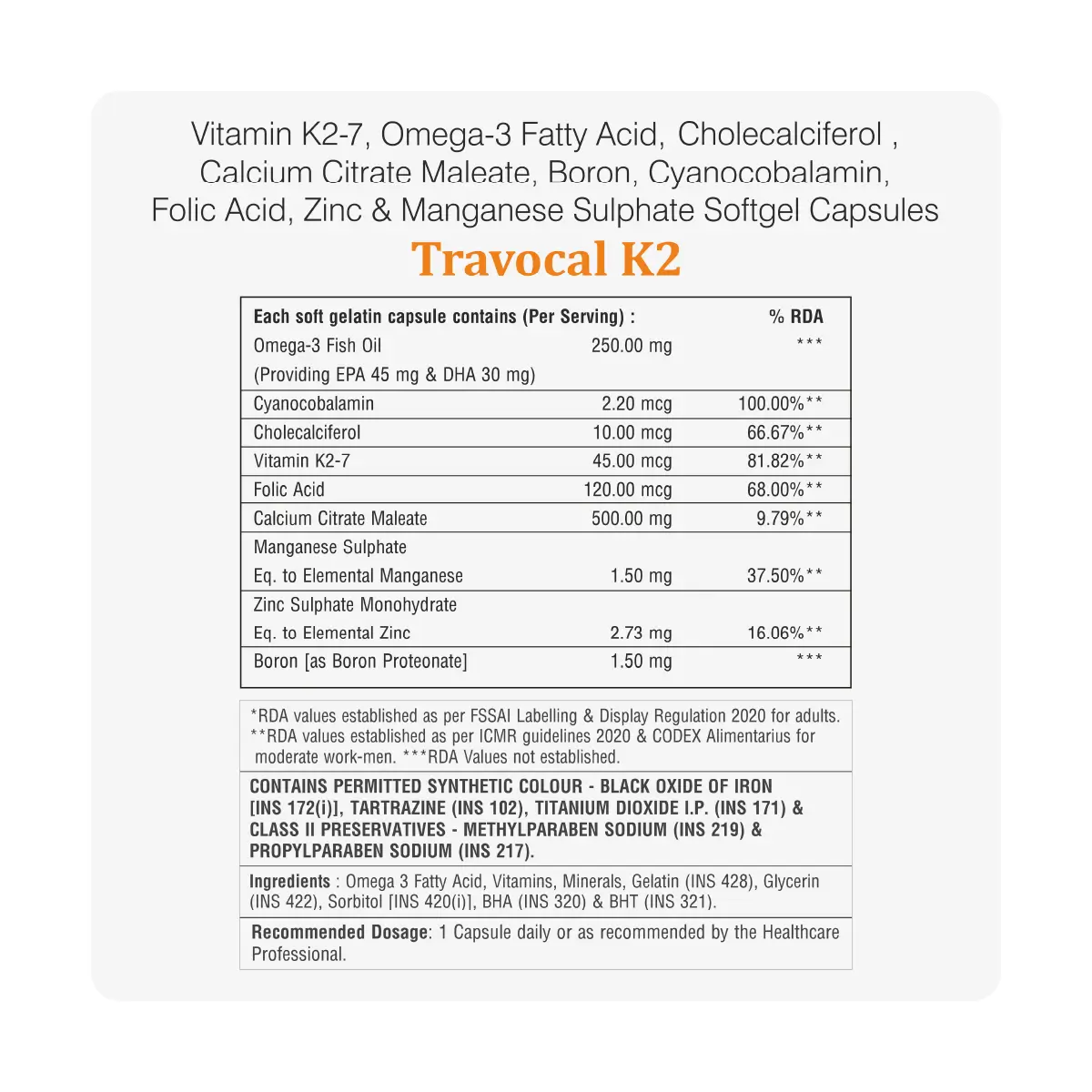 Travocal K2 Calcium Supplement Softgel Capsule