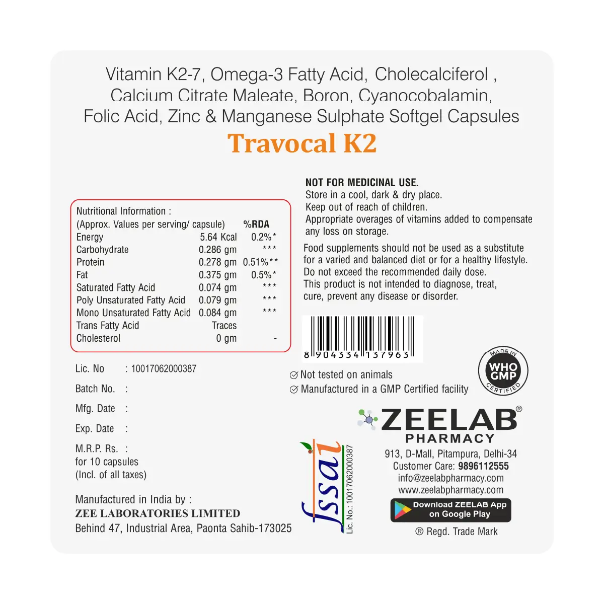 Travocal K2 Calcium Supplement Softgel Capsule