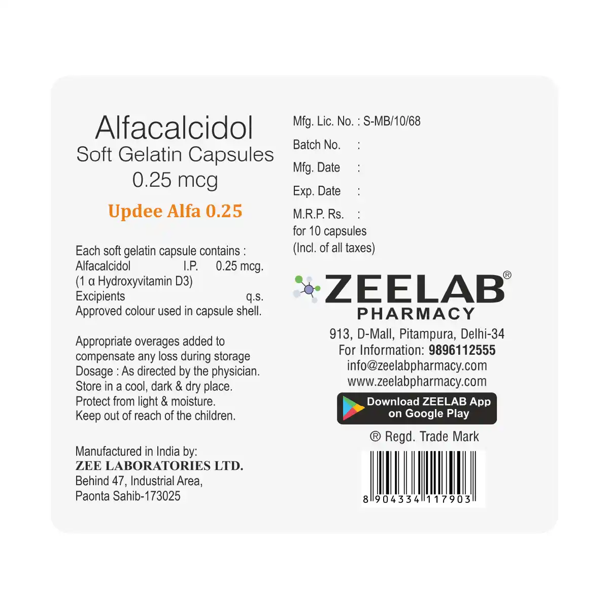 Updee Alfa 0.25 Softgel Capsule