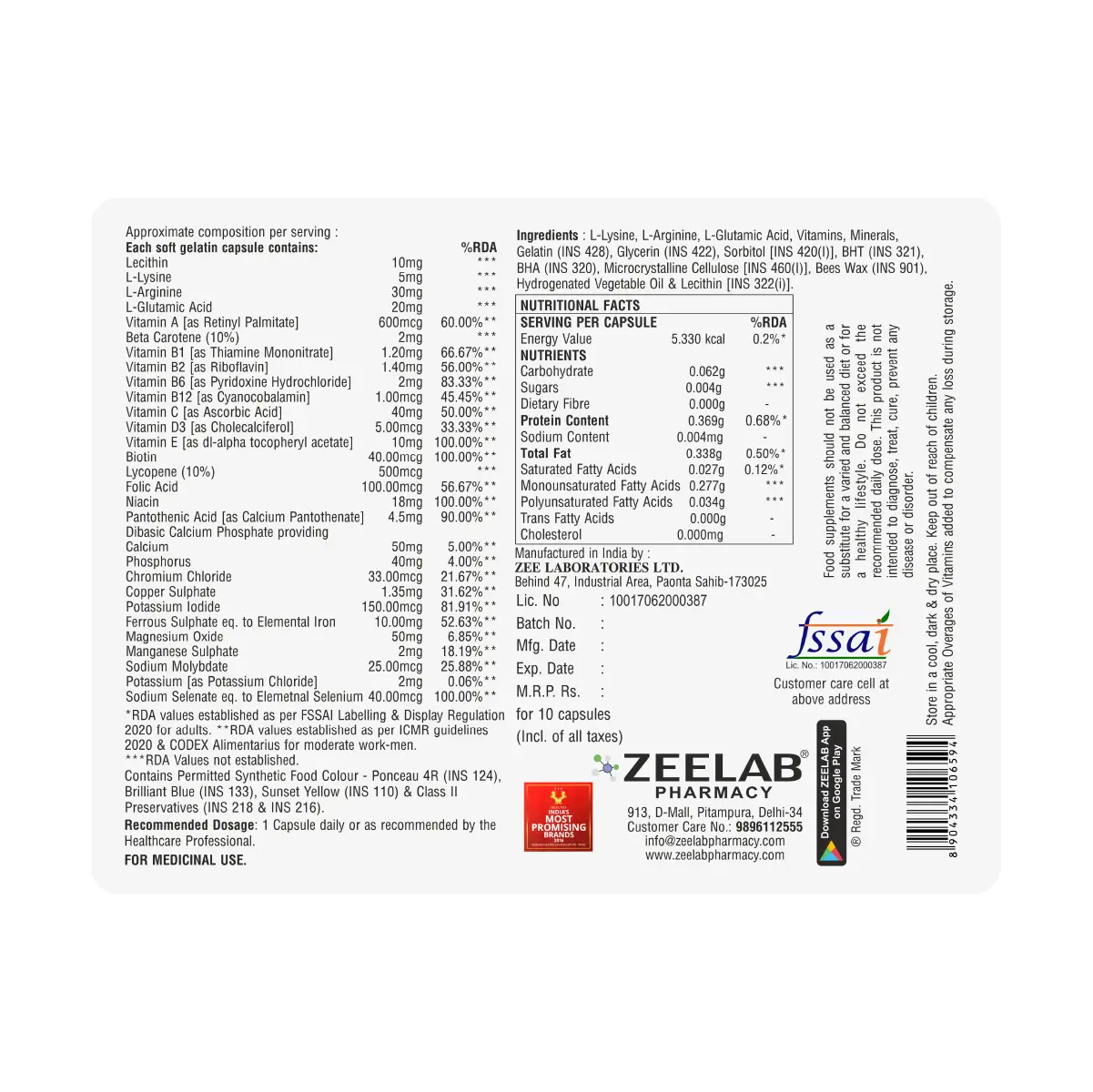 Vitazem Softgel Multivitamin Capsule | Helps Boost Immunity, Energy & Daily Well Being