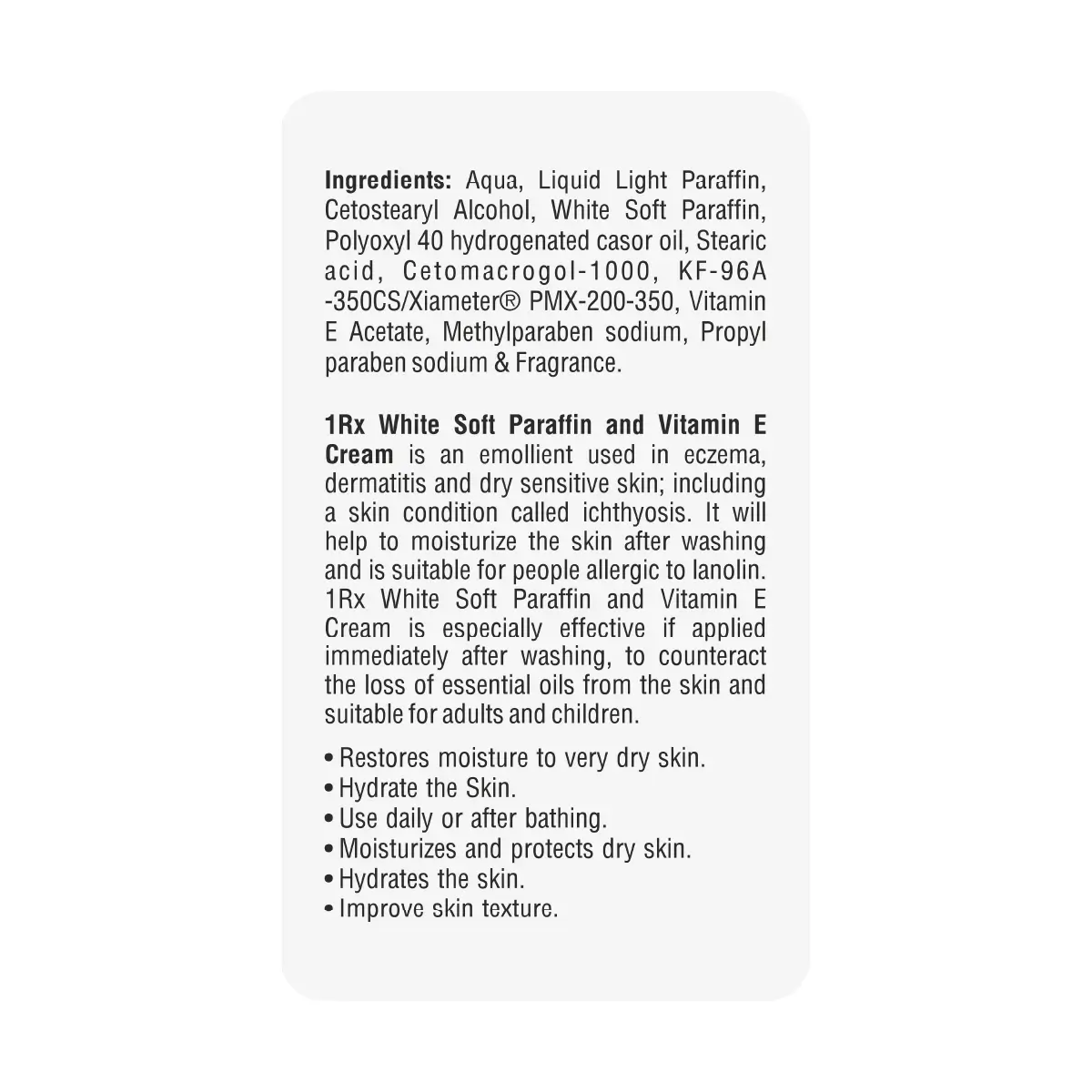 1RX White Soft Paraffin & Vitamin E Cream