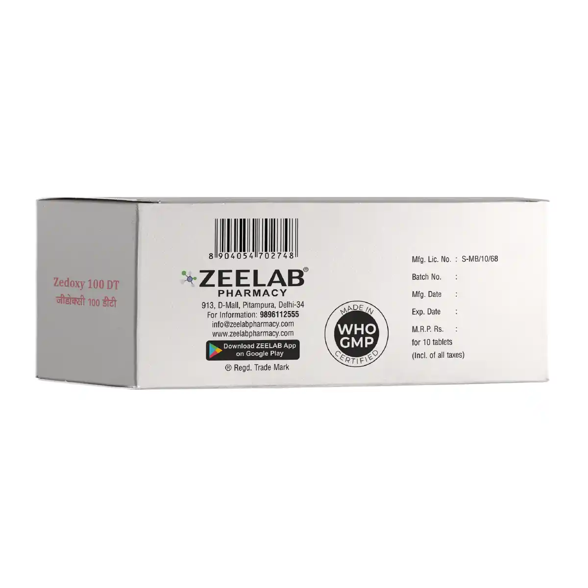 Zedoxy 100 DT Antibacterial Tablet