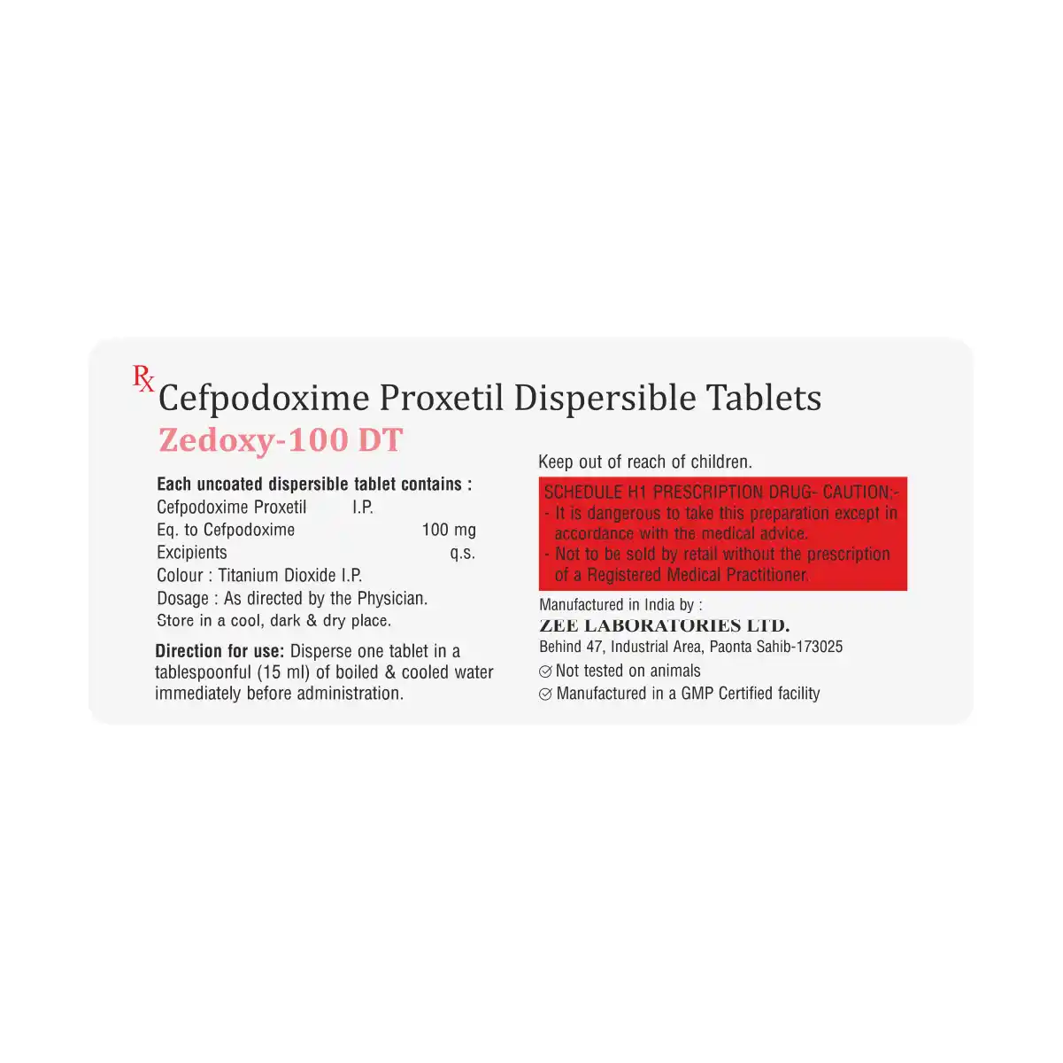Zedoxy 100 DT Antibacterial Tablet
