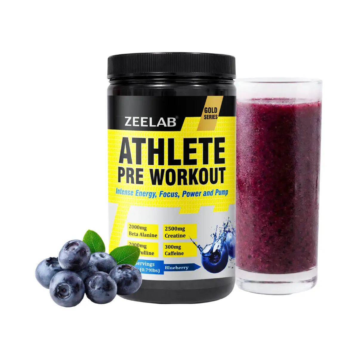 Zeelab Athlete Pre Workout - Blueberry Flavour | Workout Performance | 360g (40 Servings)