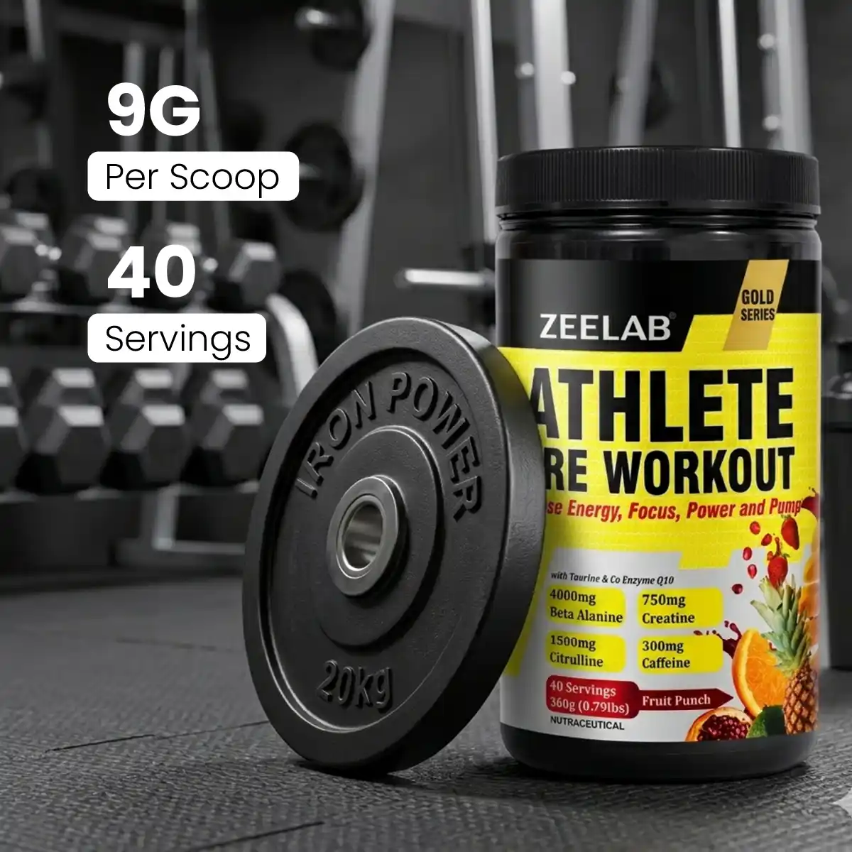 Zeelab Athlete Pre Workout - Pineapple Flavour | Workout Performance | 360g (30 Servings) 