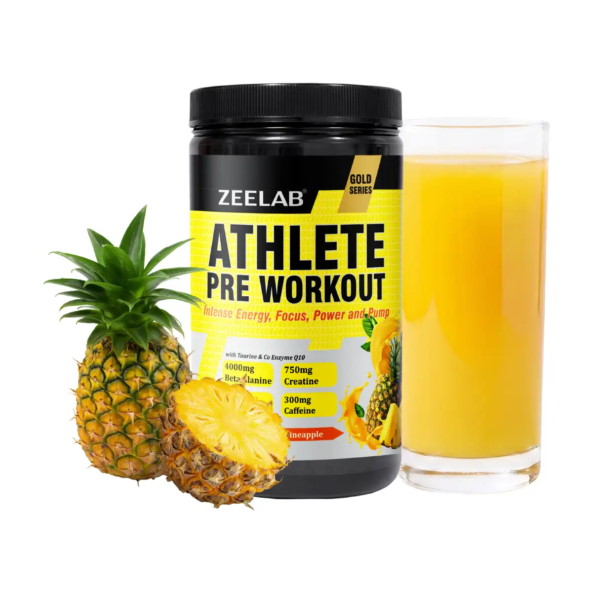 Zeelab Athlete Pre Workout - Pineapple Flavour | Workout Performance | 360g (40 Servings) 