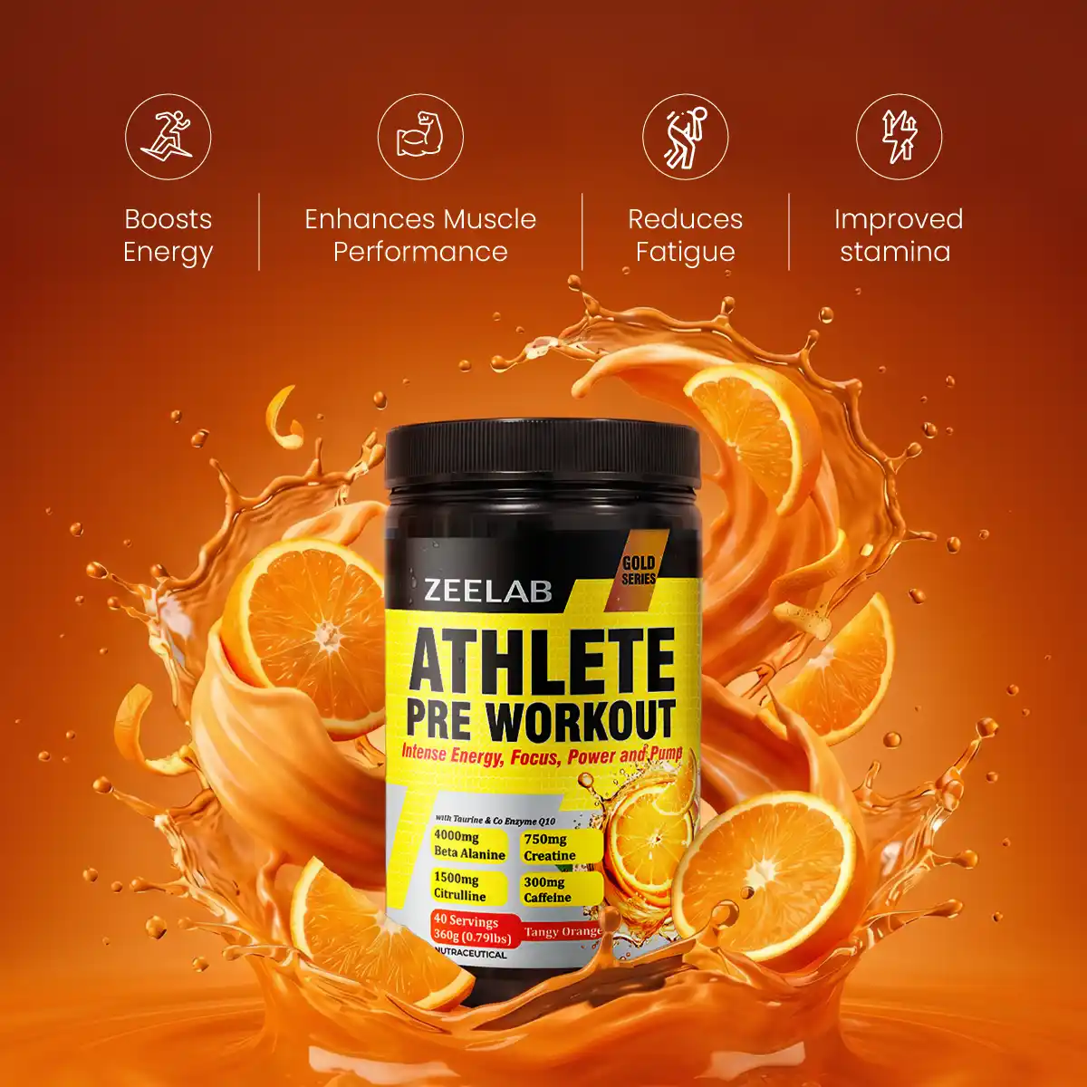 Zeelab Athlete Pre Workout Tangy Orange - 360g