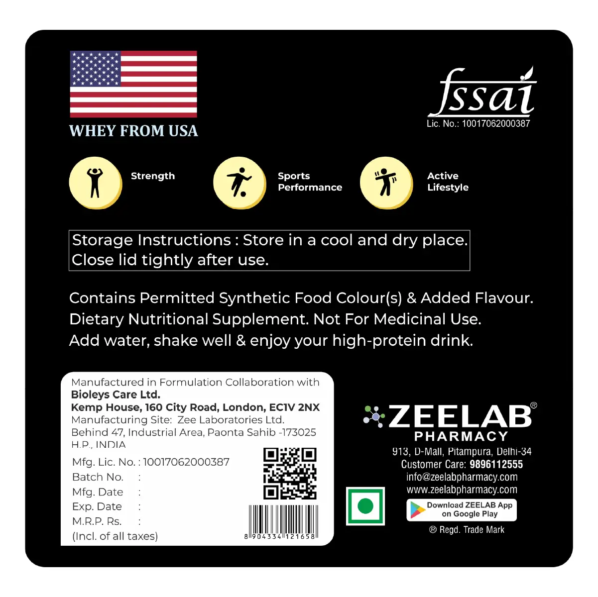 ZEELAB Athlete Whey 100% Powder - French Vanilla Creme