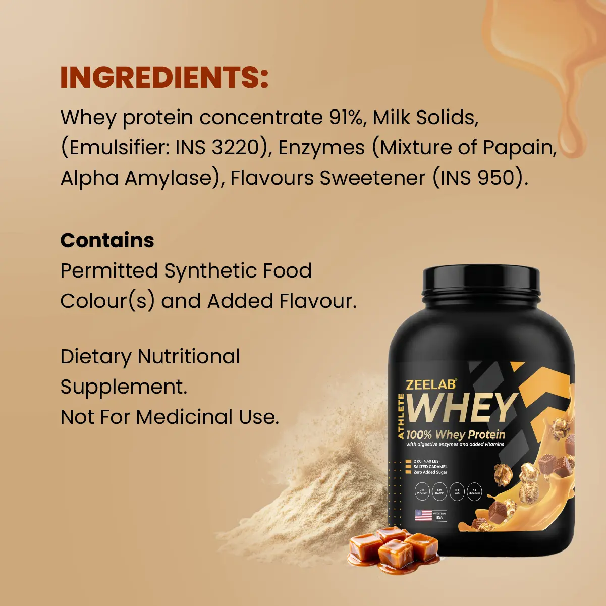 Zeelab Athlete 100% Whey Protein 2 kg (4.4 lb) Salted Caramel