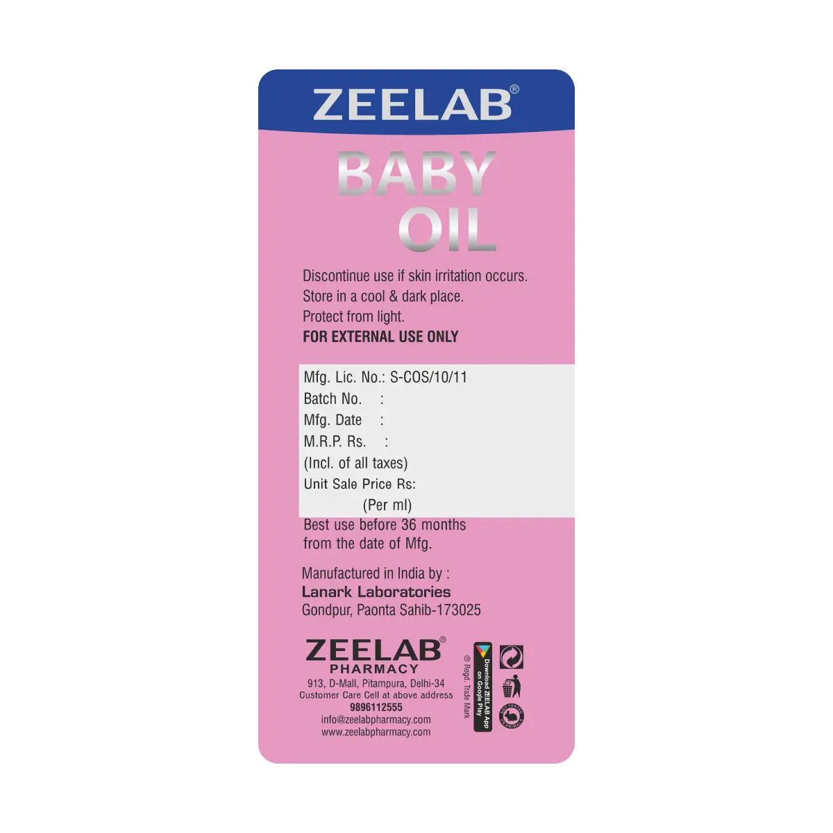 Zeelab Baby Oil 200ml | Gentle Baby Massage Oil