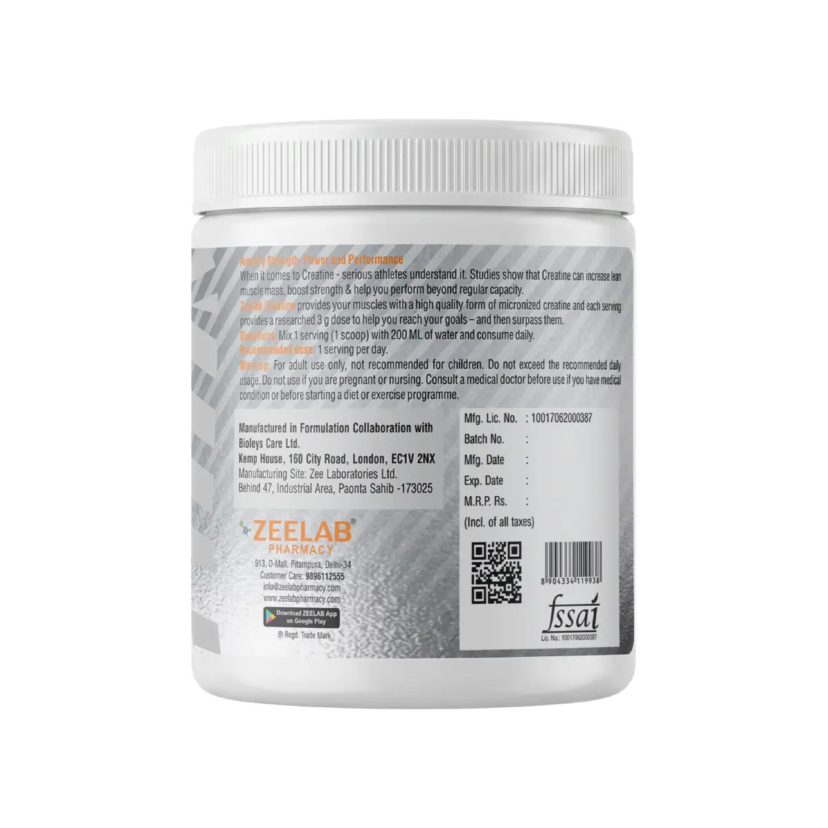 Zeelab 100% Creatine Monohydrate Powder