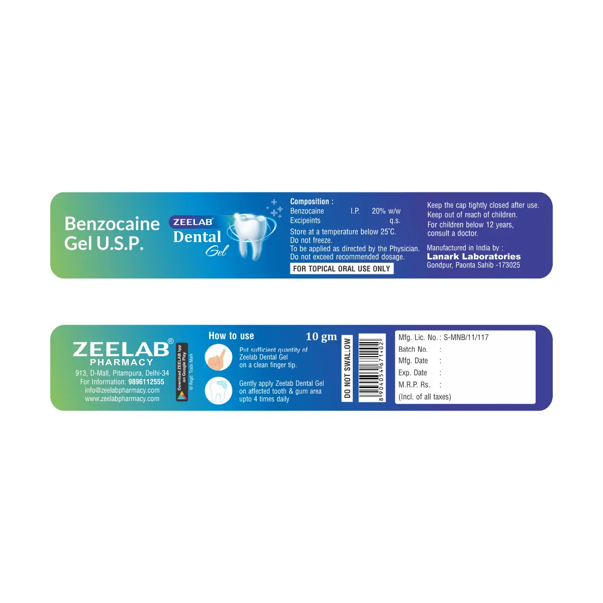 zeelab benzocaine 20% dental gel