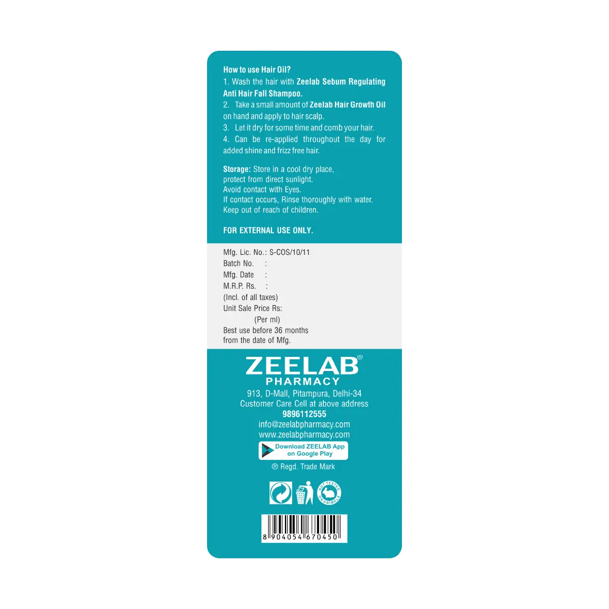 Zeelab Hair Growth Oil 100ml | Natural Hair Regrowth & Hair Fall Control Oil
