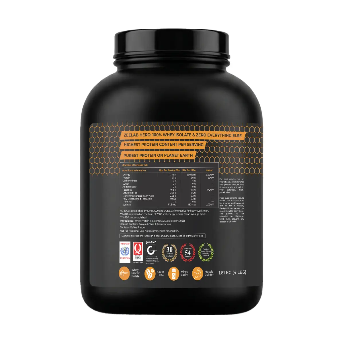 ZEELAB HERO 100% Whey Protein Isolate - Cafe Mocha