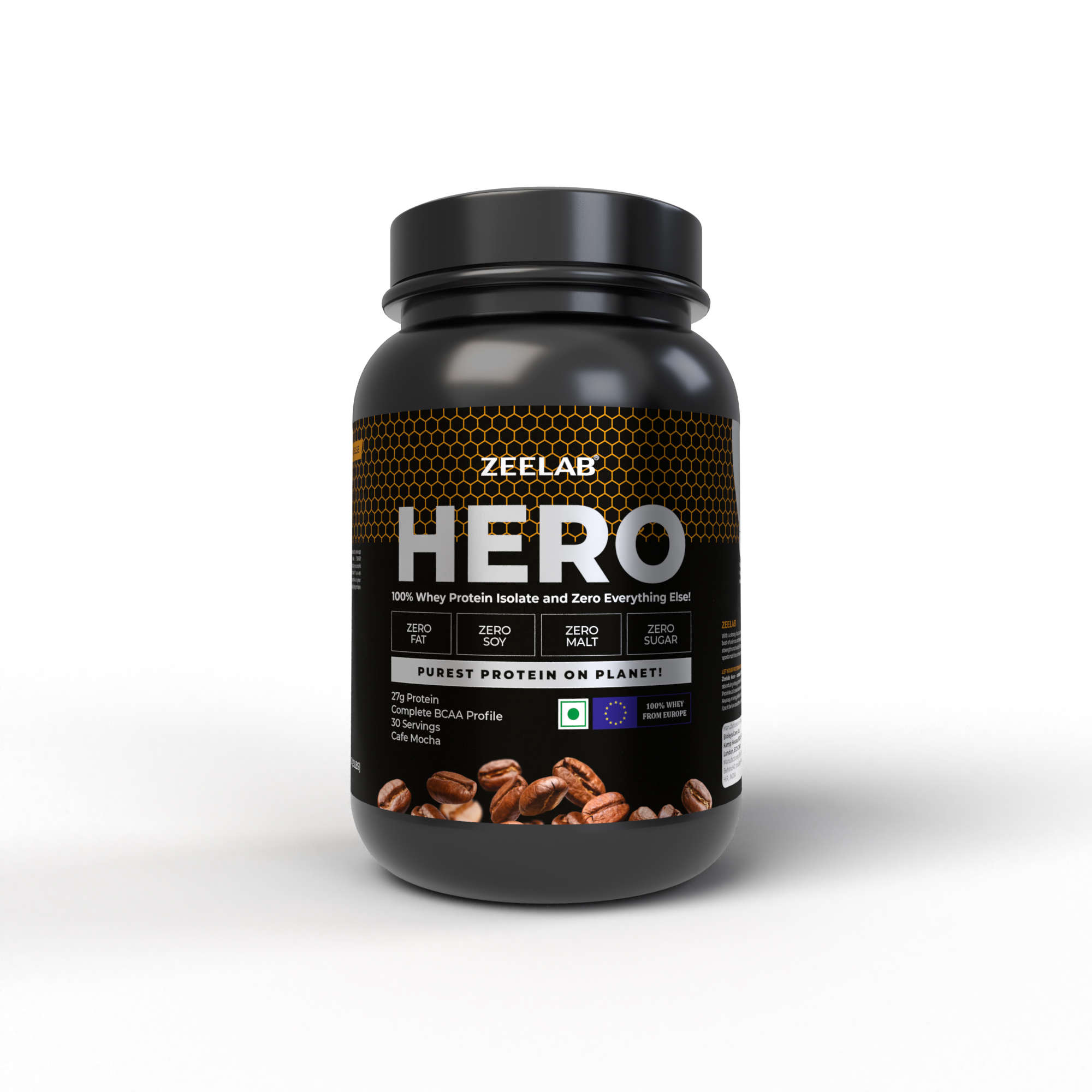 ZEELAB HERO 100% Whey Protein Isolate - Cafe Mocha | 909 g | 30 Servings