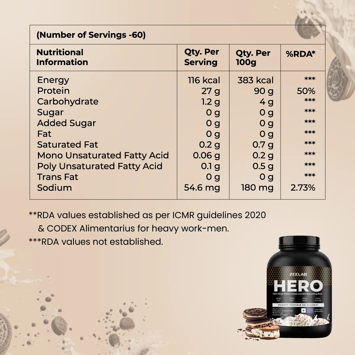 HERO 100% Whey Protein Isolate - Cookies & Cream