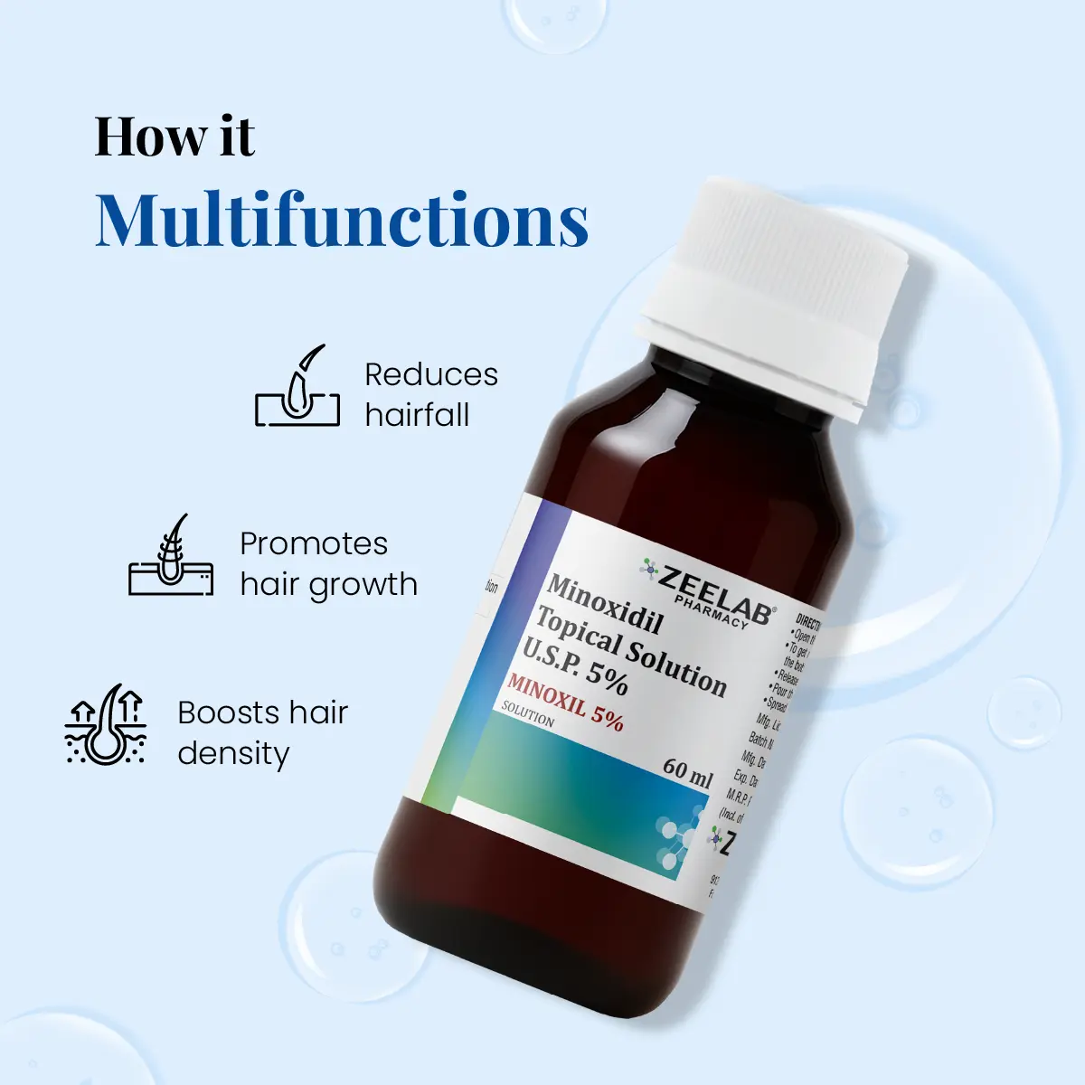 Zeelab Minoxil 5% Topical Solution for reducing hair fall and promoting hair growth