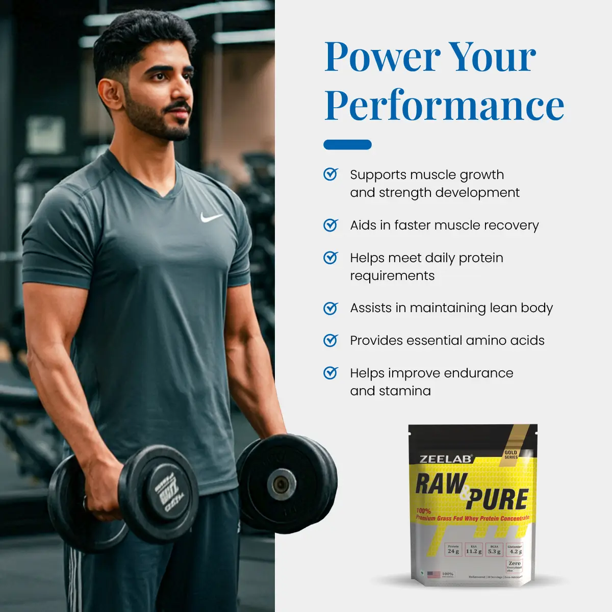 Zeelab Raw and Pure Whey Protein Concentrate 100% | 2lbs (910g) with 30 Servings