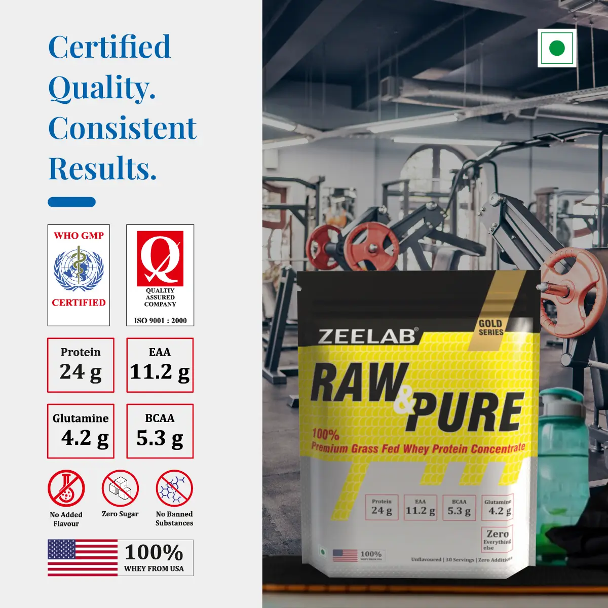 Zeelab Raw and Pure Whey Protein Concentrate 100% | 2lbs (910g) with 30 Servings