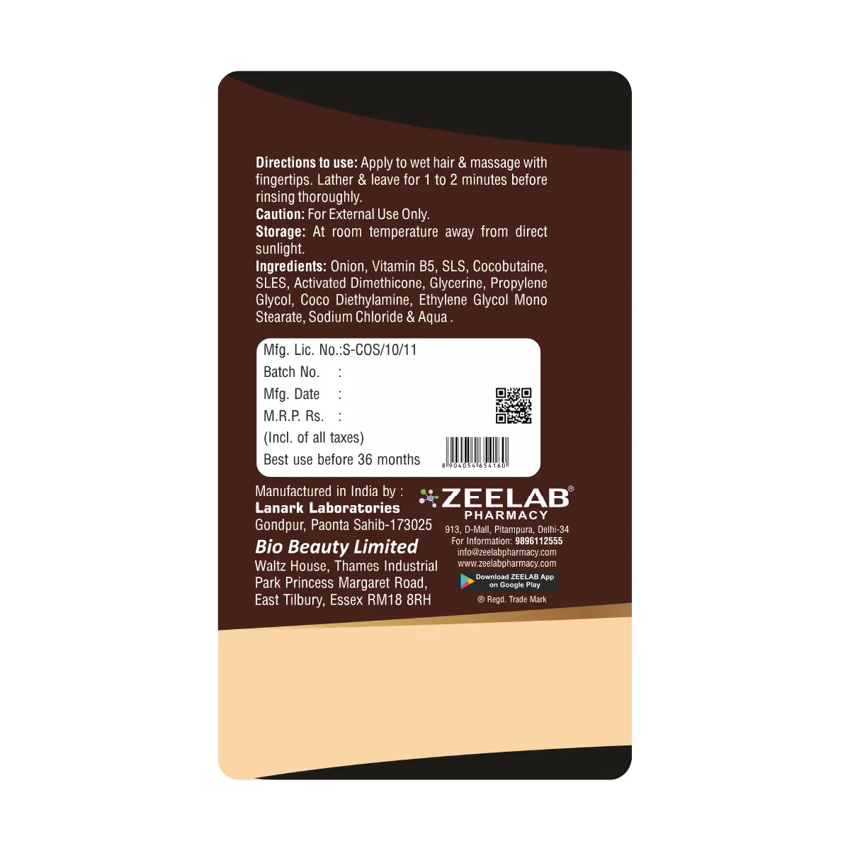 Zeelab Red Onion Shampoo With Vitamin B5