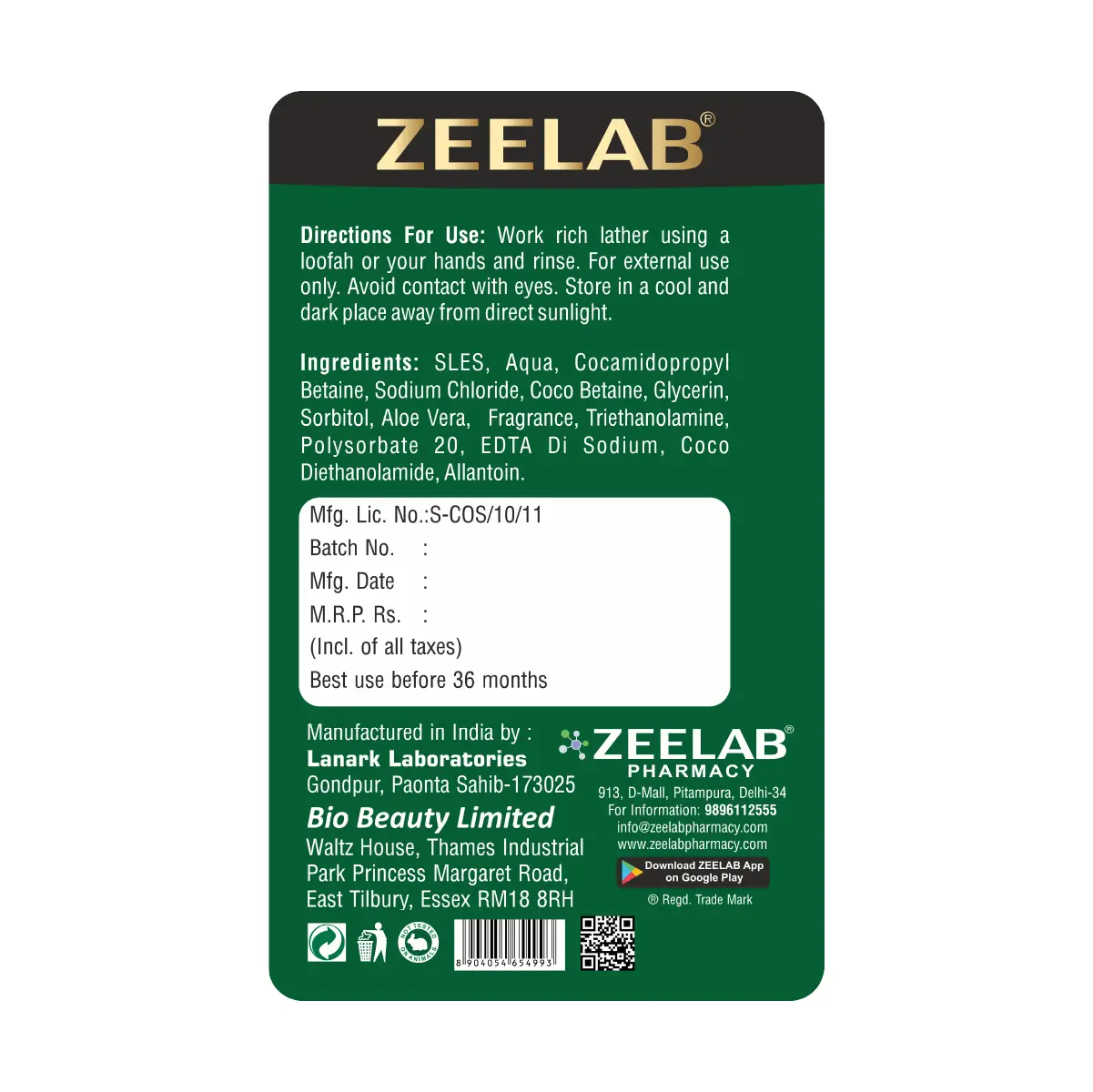 Zeelab Shower Gel Neem Tulsi - 300ml