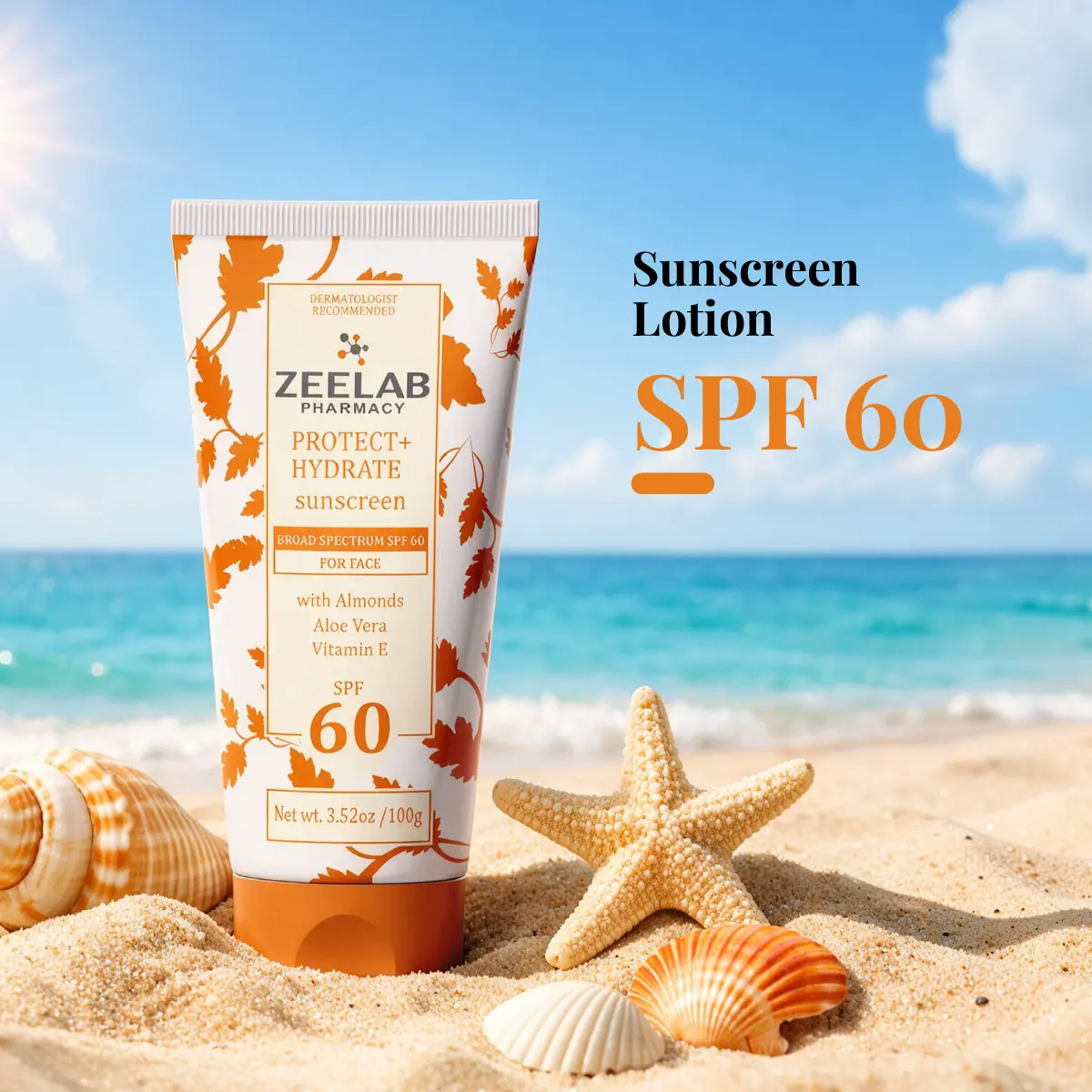 Zeelab Sunscreen Lotion SPF 60 for face with broad-spectrum sun protection