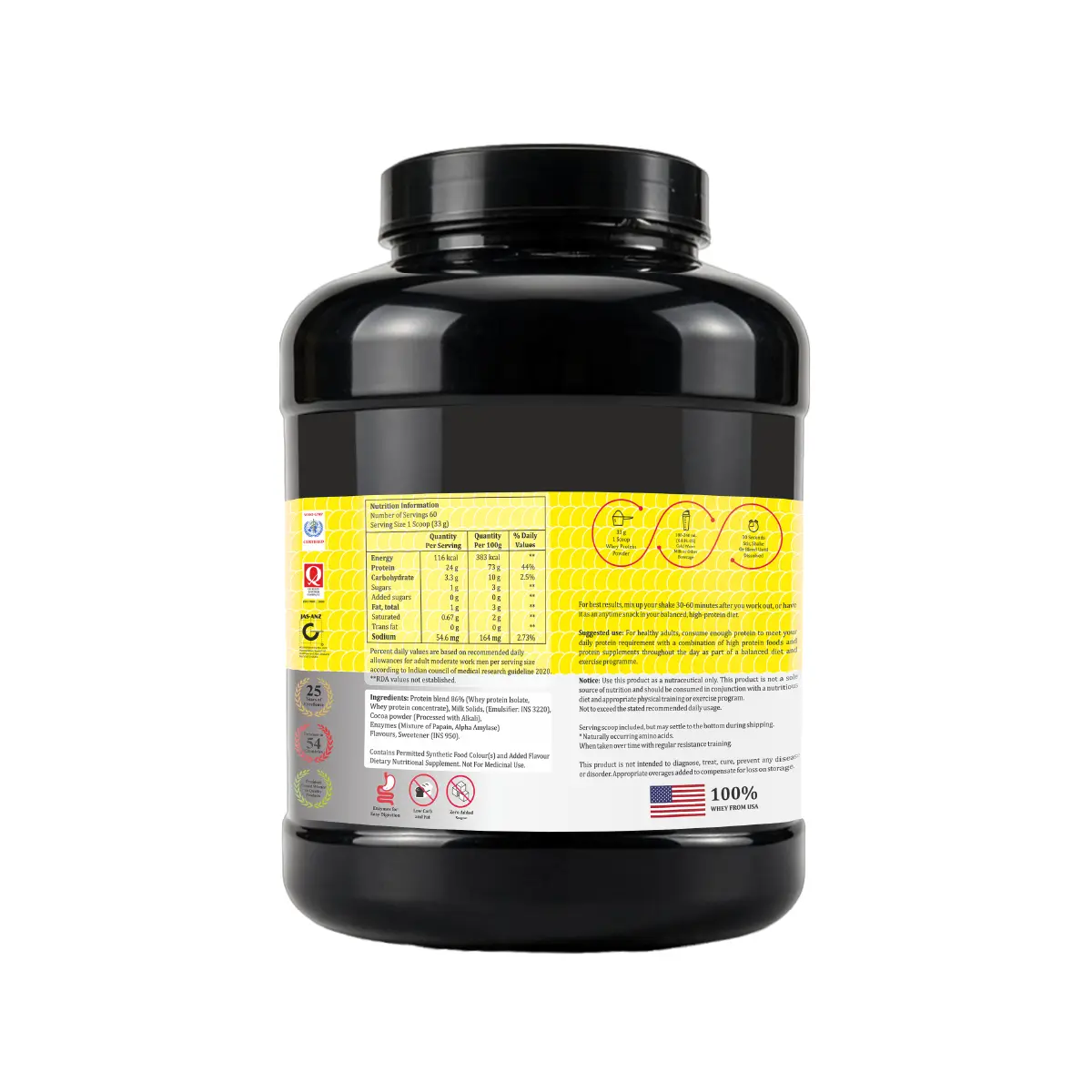 Whey Protein Isolate Powder 2 kg Rich Chocolate Flavour