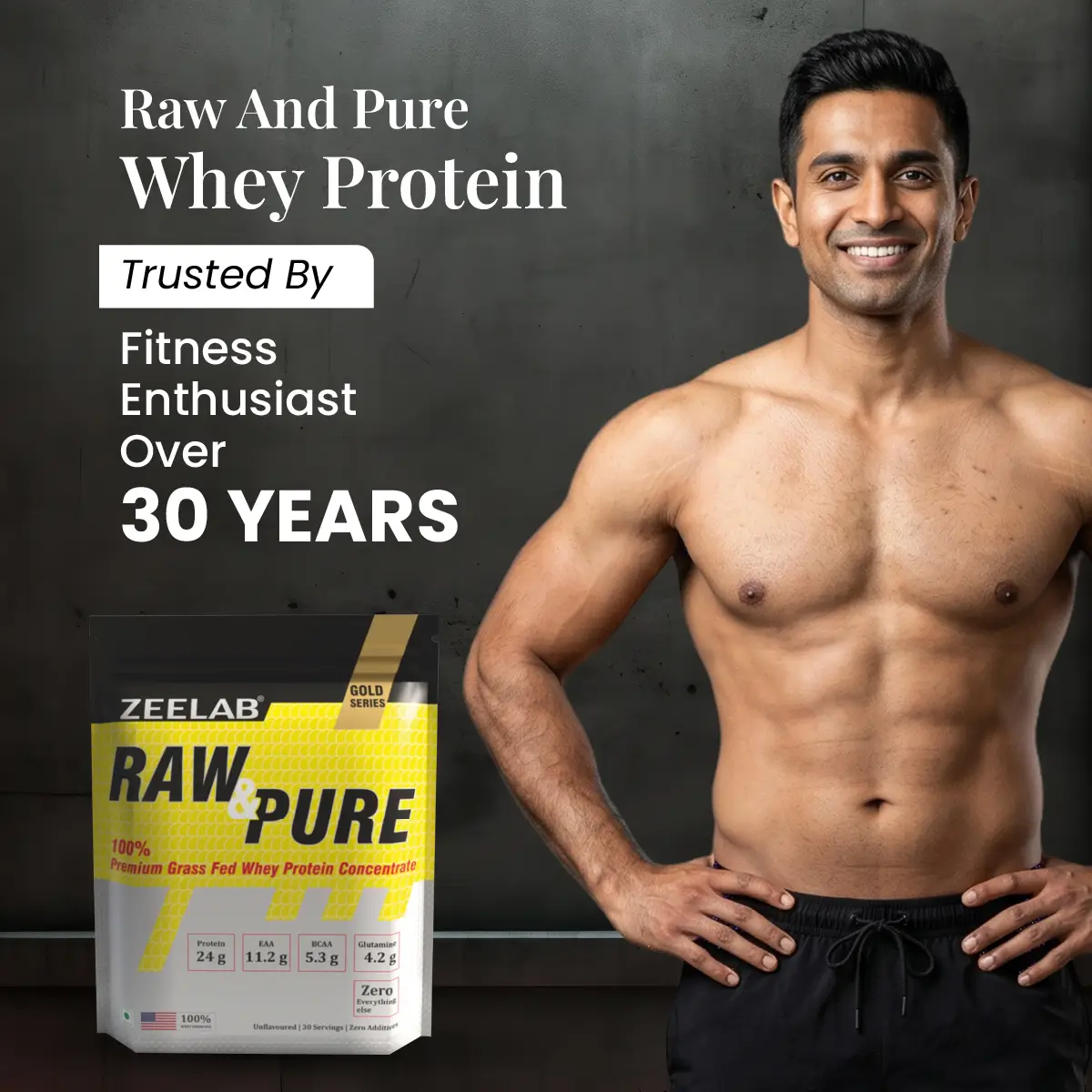 Zeelab Raw and Pure Whey Protein Concentrate 100% | 2lbs (910g) with 30 Servings