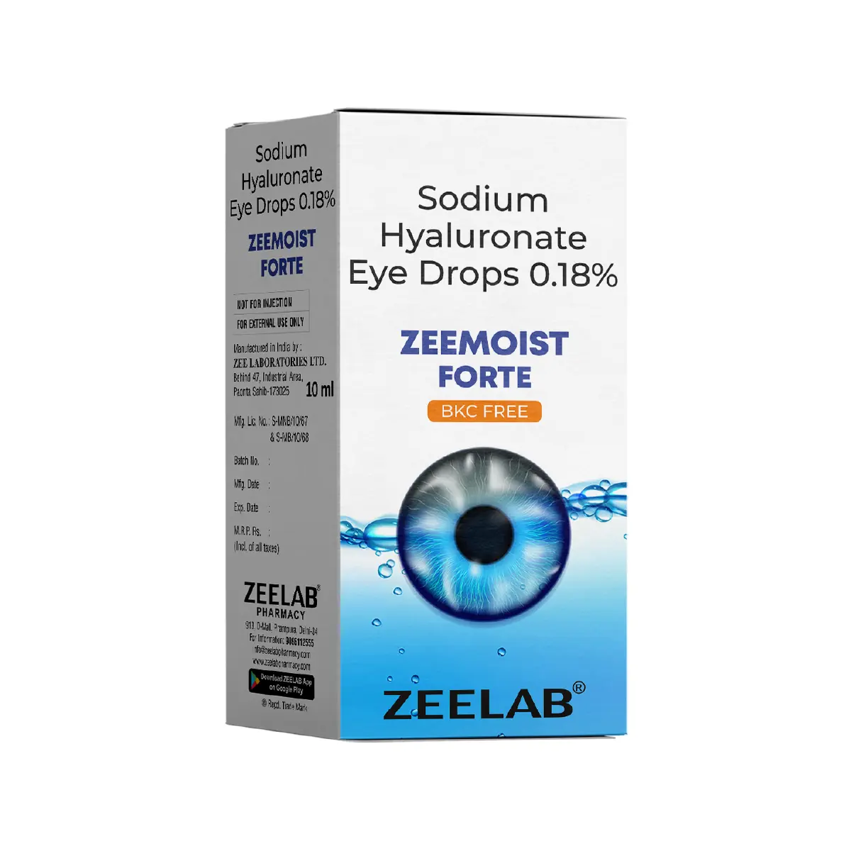 Zeemoist Forte Eye Drops | Sodium Hyaluronate 0.1% Eye Drops | Dry Eye Relief Eye Drops