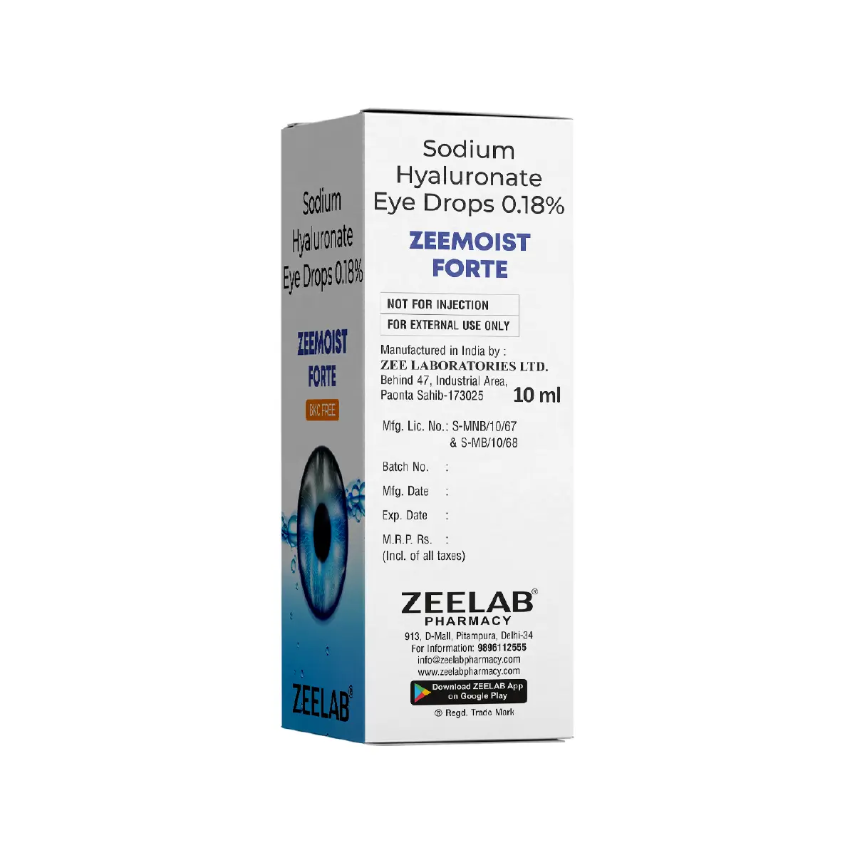zeemoist forte eye drops | sodium hyaluronate 0.1% eye drops