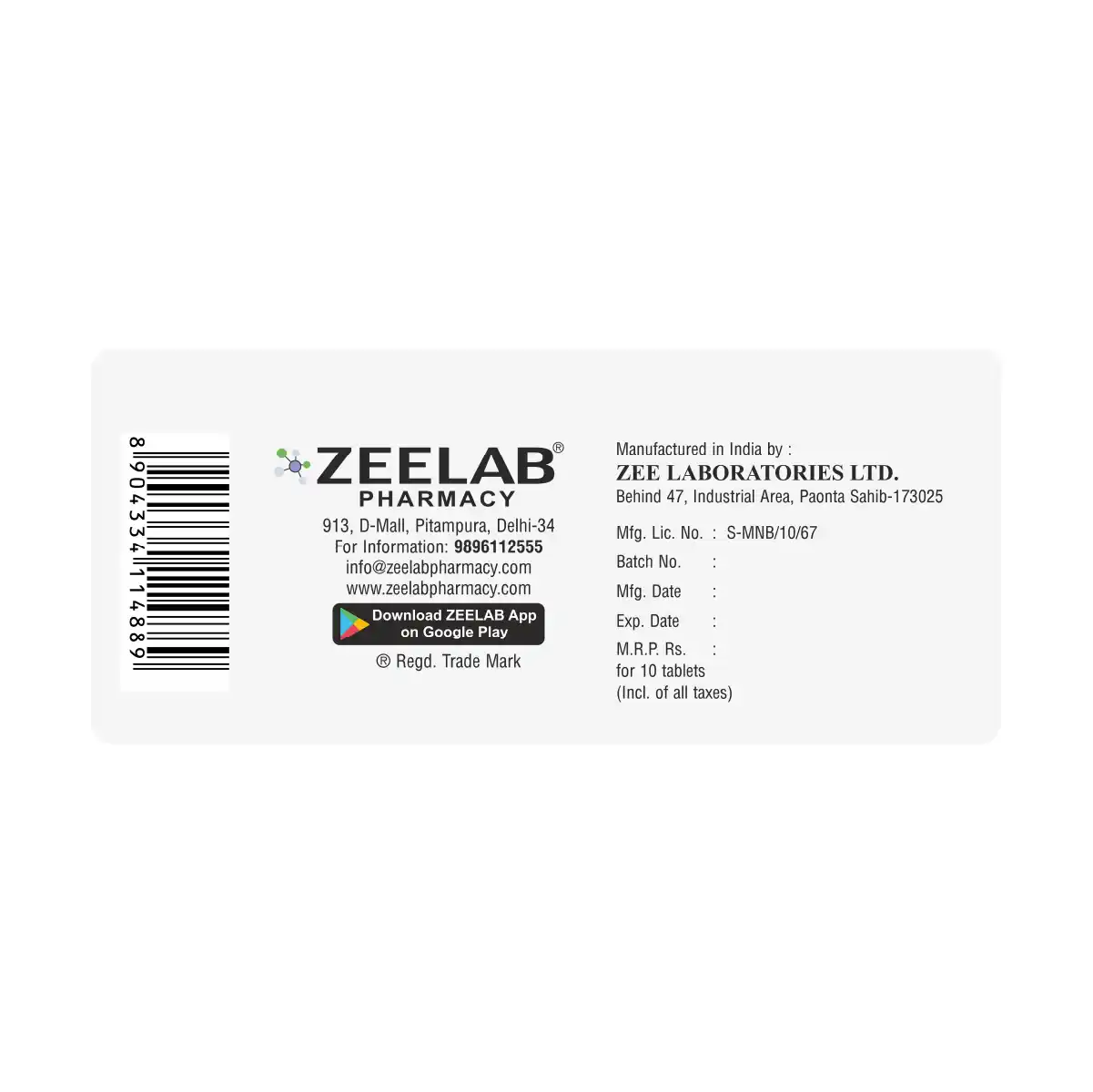 Zeevarox 10 Anticoagulant Tablet