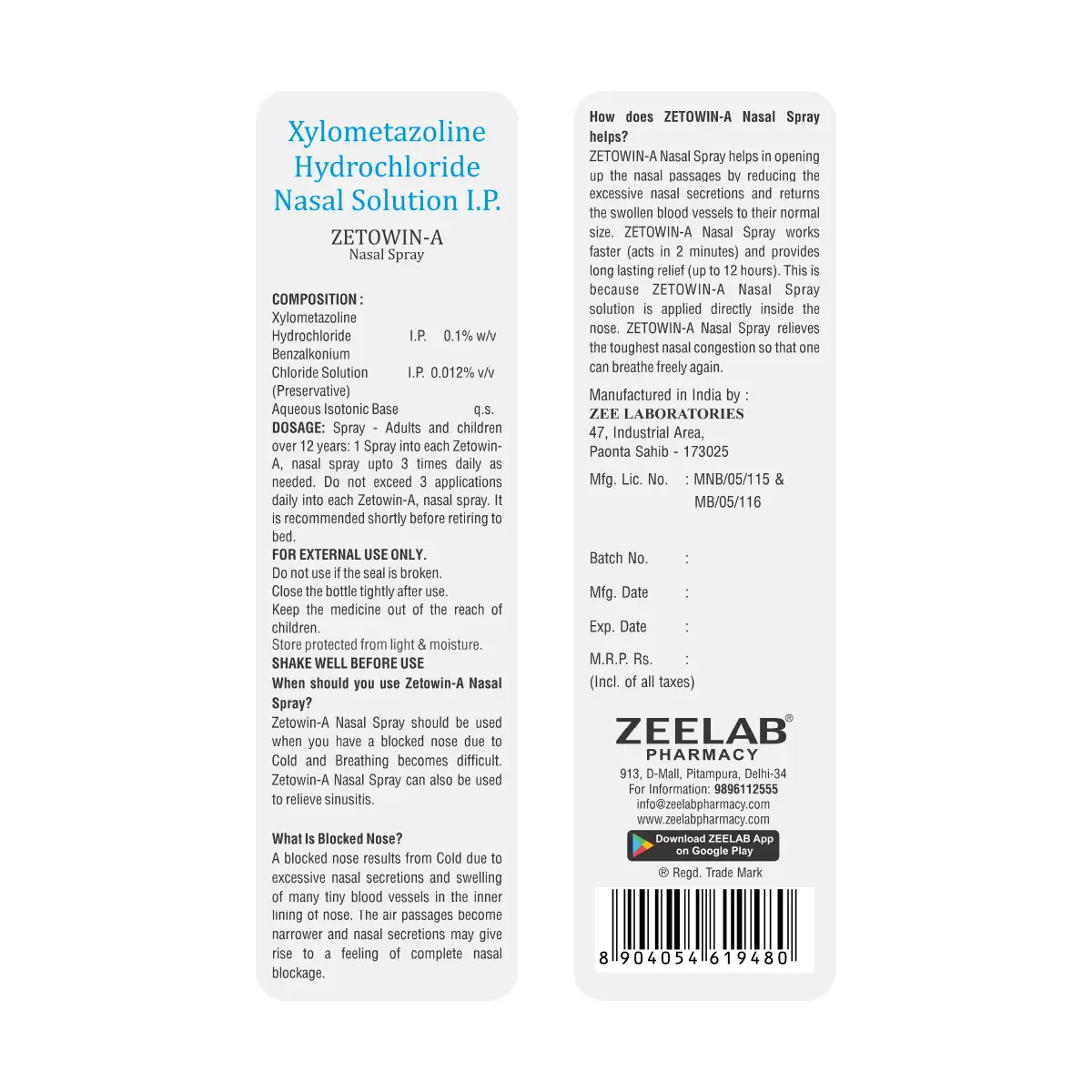 Zetowin A Nasal Spray