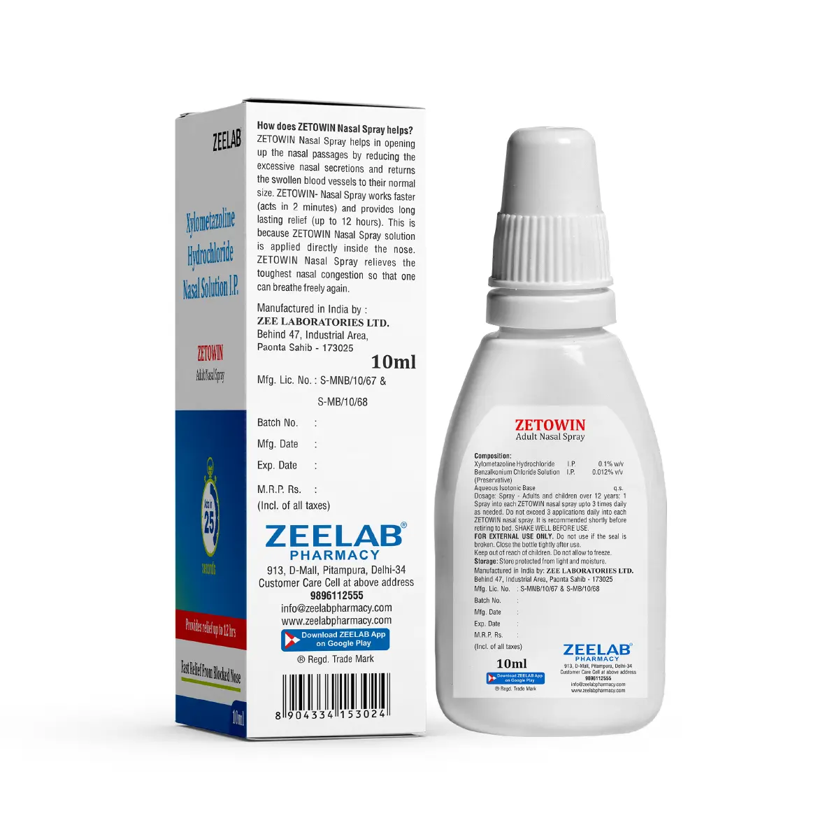 Zetowin Xylometazoline 0.1% Nasal Drop