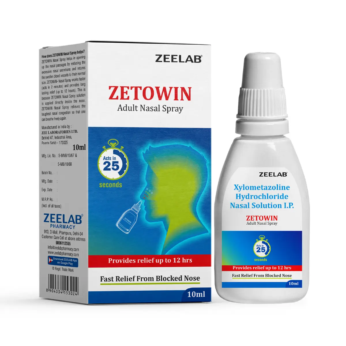 Zetowin Adult Nasal Drops 10ml | Xylometazoline Nasal Drops IP 0.1% W/V