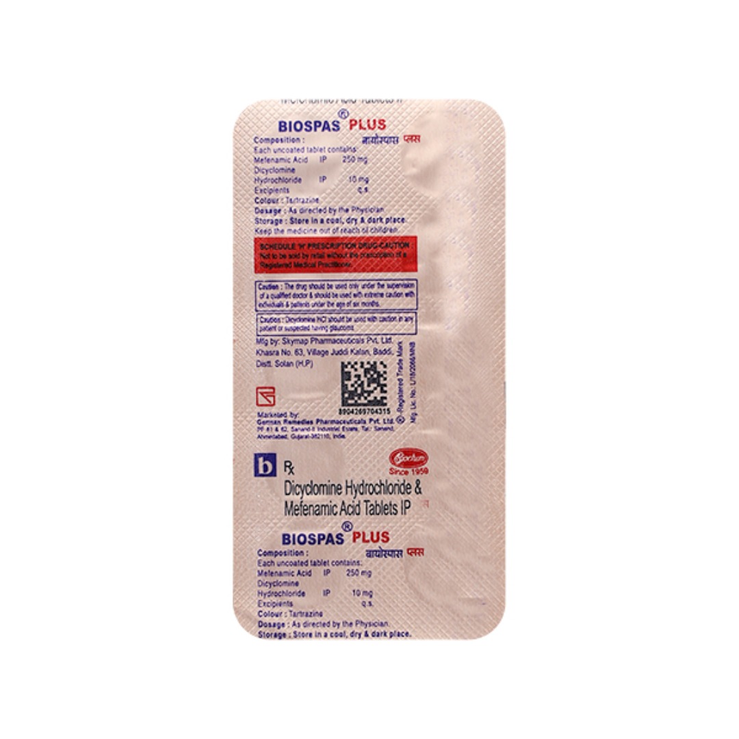 Biospas Plus 10mg/250mg Tablet - Uses, Price, Side Effects, Substitute